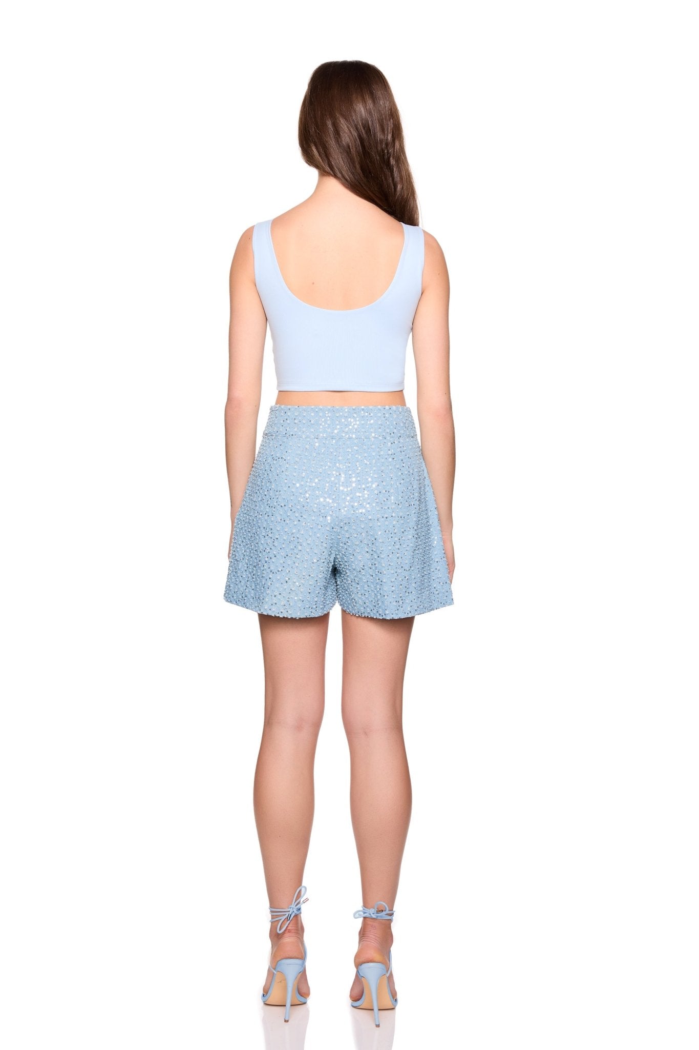 sequin denim shorts 3" inseam