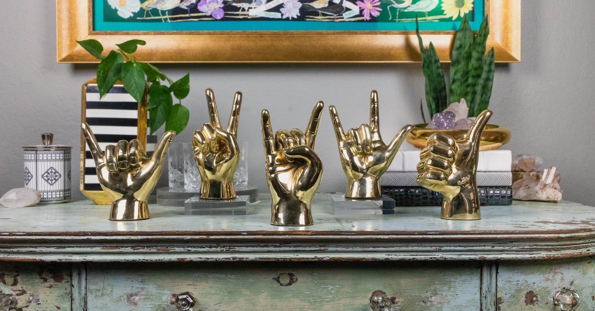 Shaka or Roadrunner or "Birds Up" Hand Sign Sculpture in Brass - Prize - COLOR GAME
