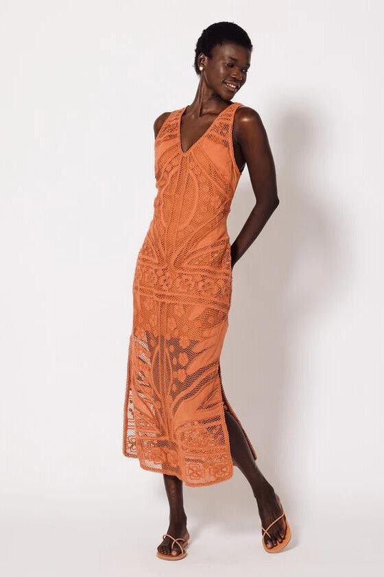 Shelby Crochet Midi Dress Apricot Brandy - Final Sale Xs / Apricot Brandy Shelby Crochet Midi Dress Apricot Brandy - Final Sale Xs / Apricot Brandy