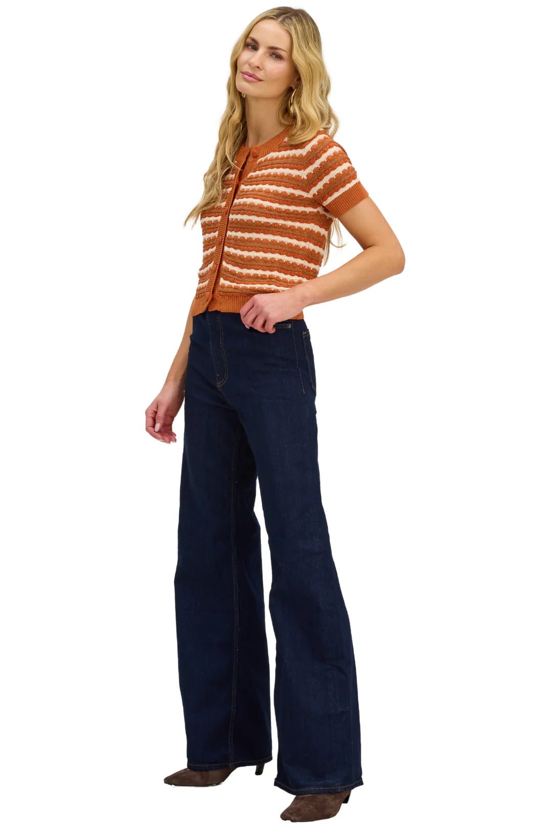 Short Sleeve Adelle Cardigan Orange Multi - Allison New York - COLOR GAME