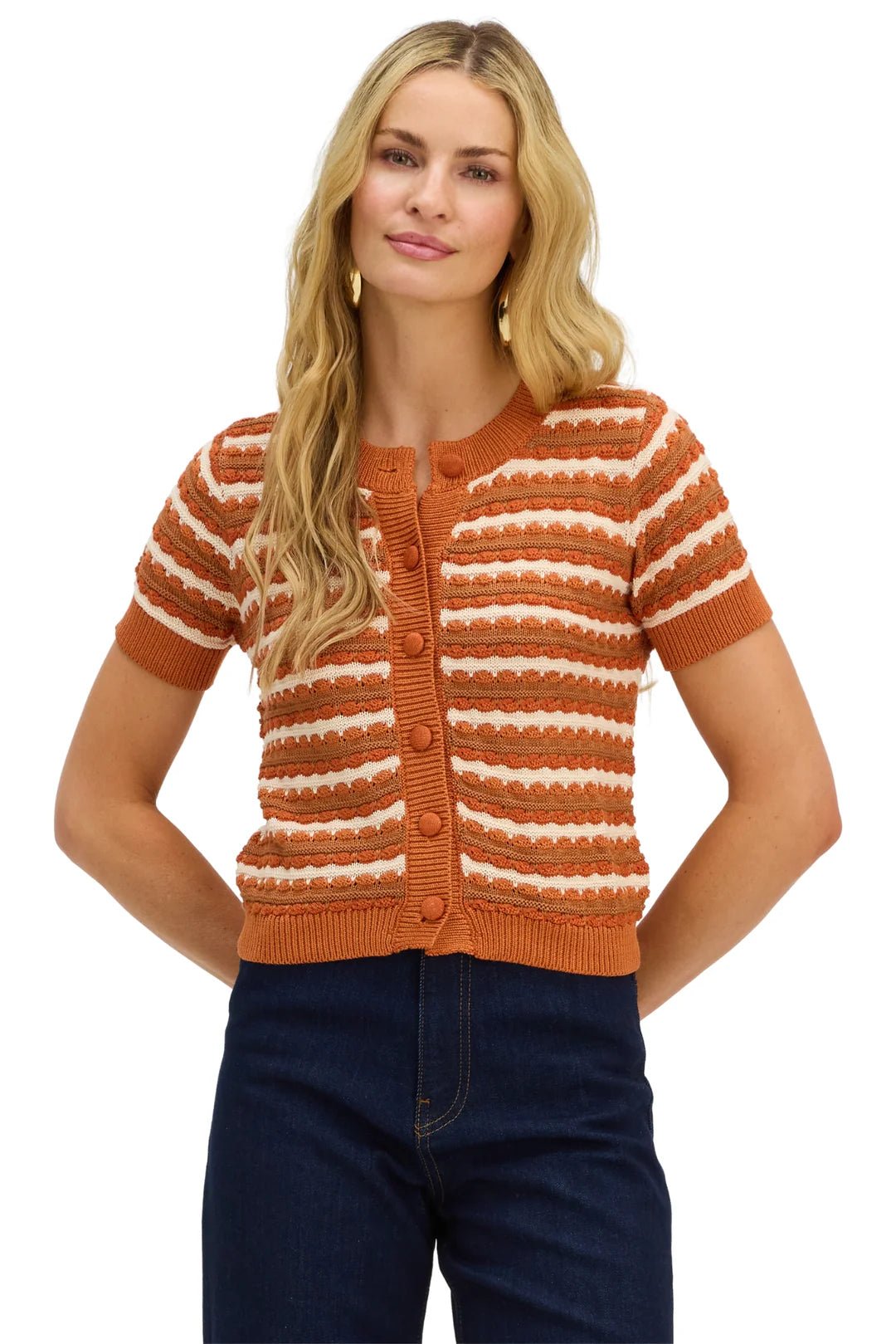 Short Sleeve Adelle Cardigan Orange Multi - Allison New York - COLOR GAME