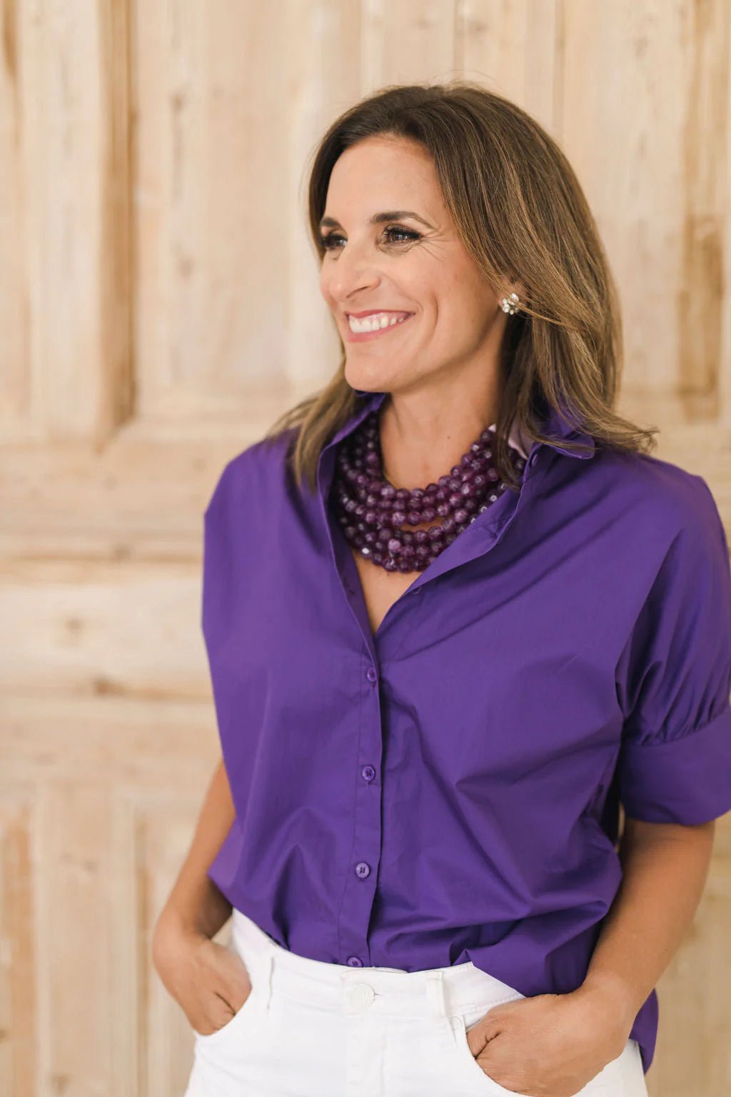 Short Sleeve Ruffle Shirt Purple