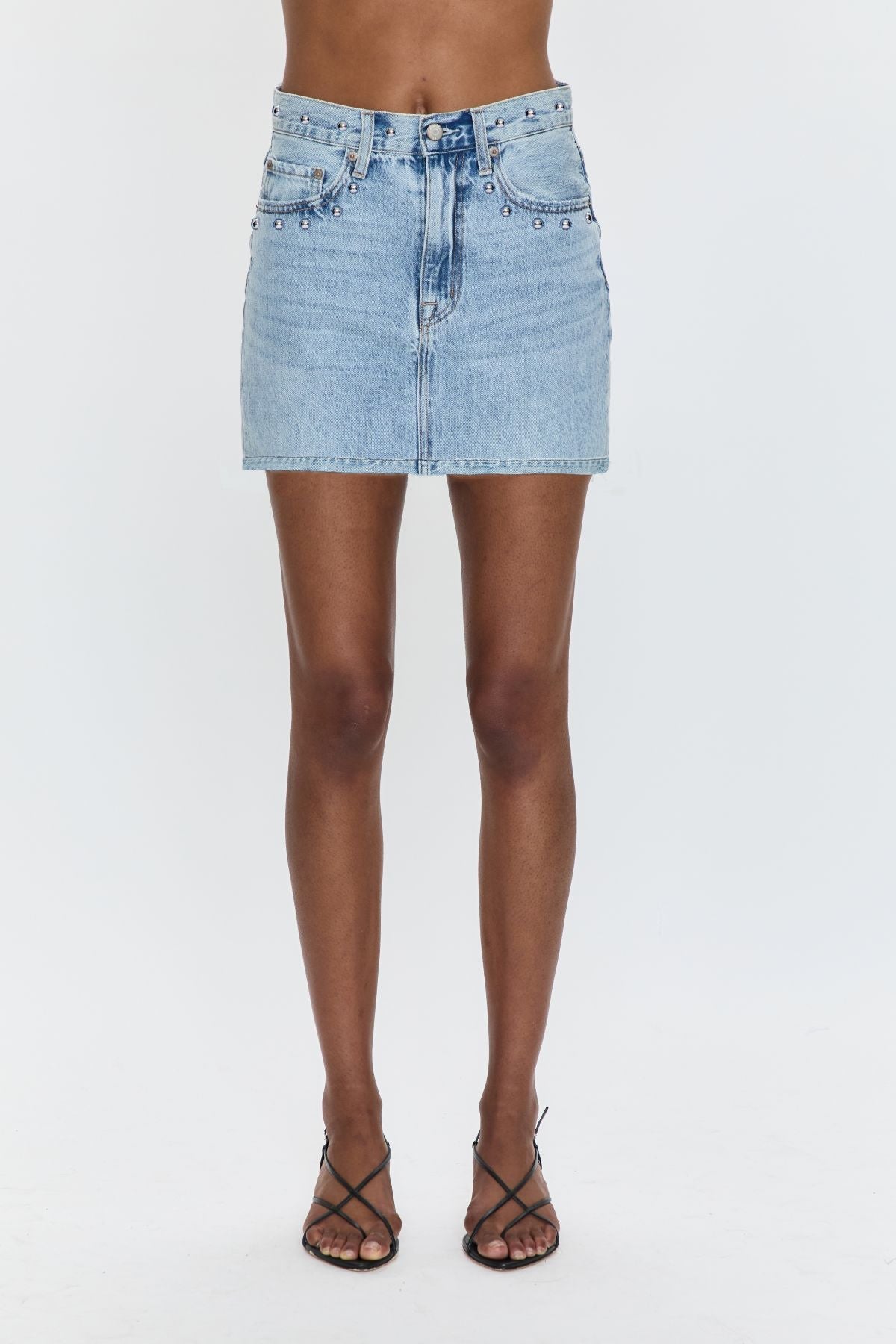 Skye Studded Denim Mini Skirt - Pistola - COLOR GAME