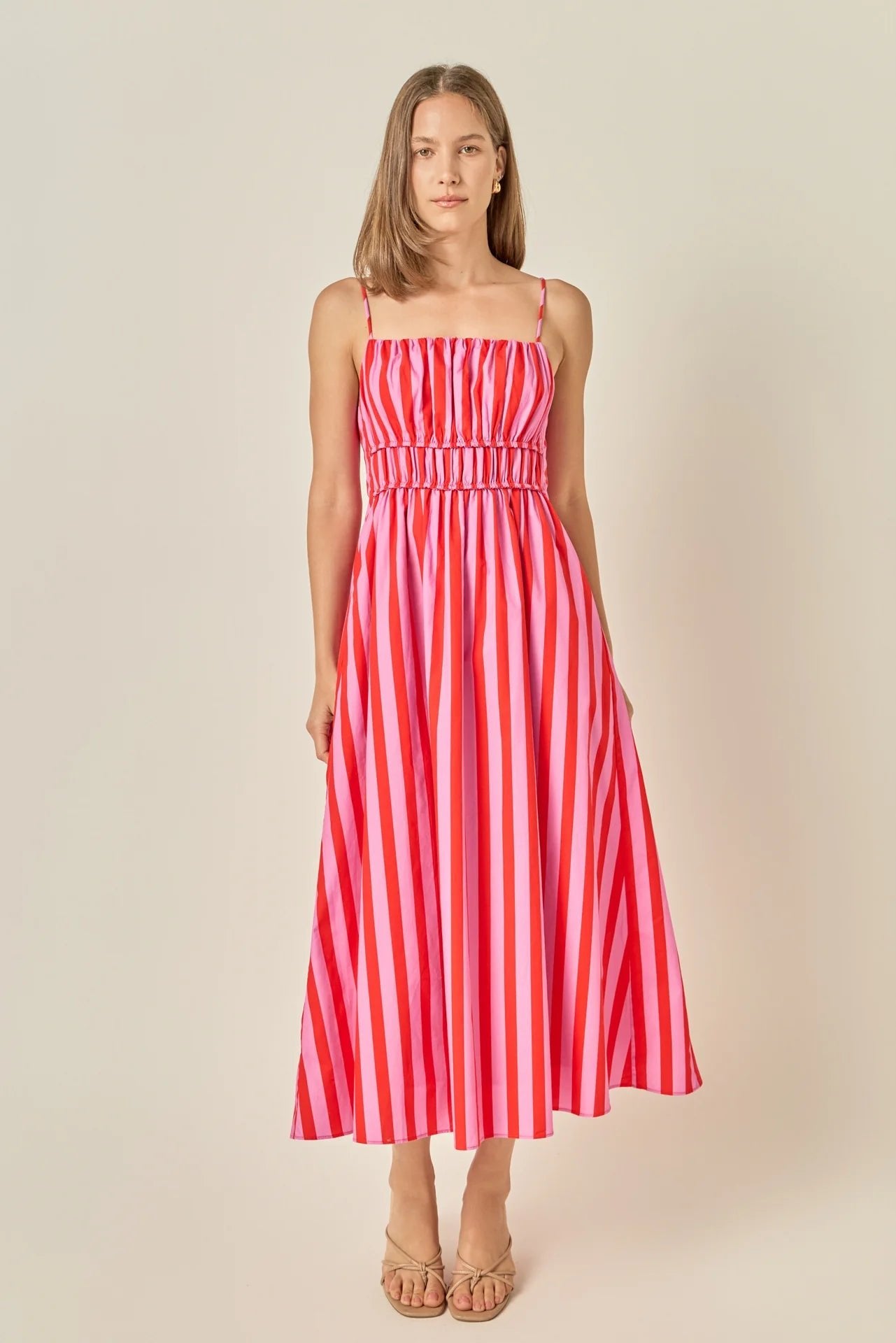 Stripe Sleeveless Maxi Dress PINK/RED / XS