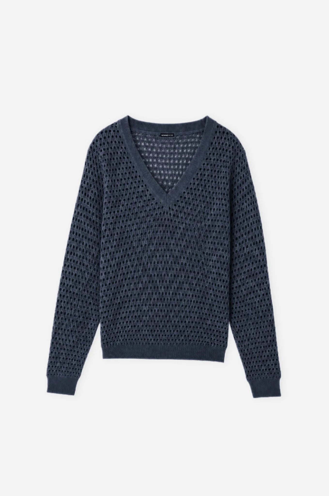 Solid Mesh Long Sleeve V Neck Navy - Minnie Rose - COLOR GAME