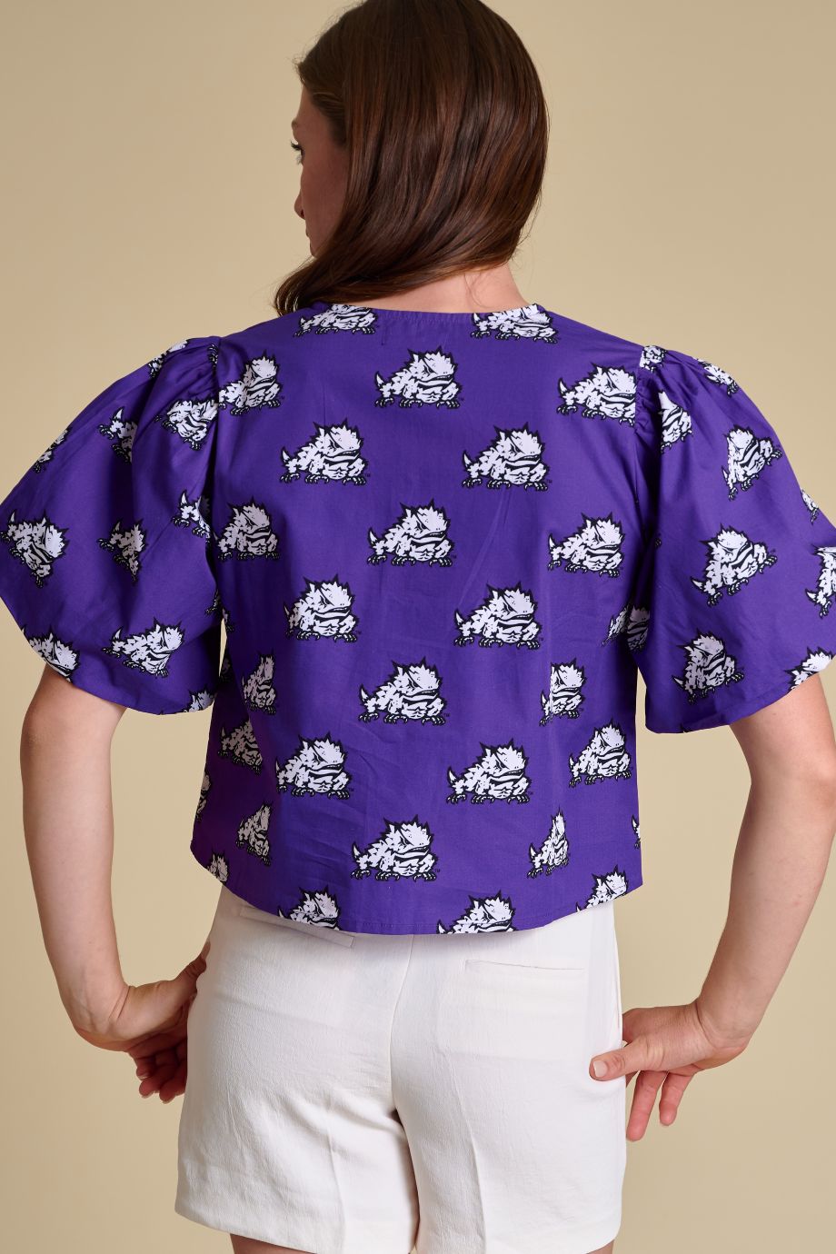 TCU Poplin Puff Sleeve Tie Top - Stewart Simmons - COLOR GAME