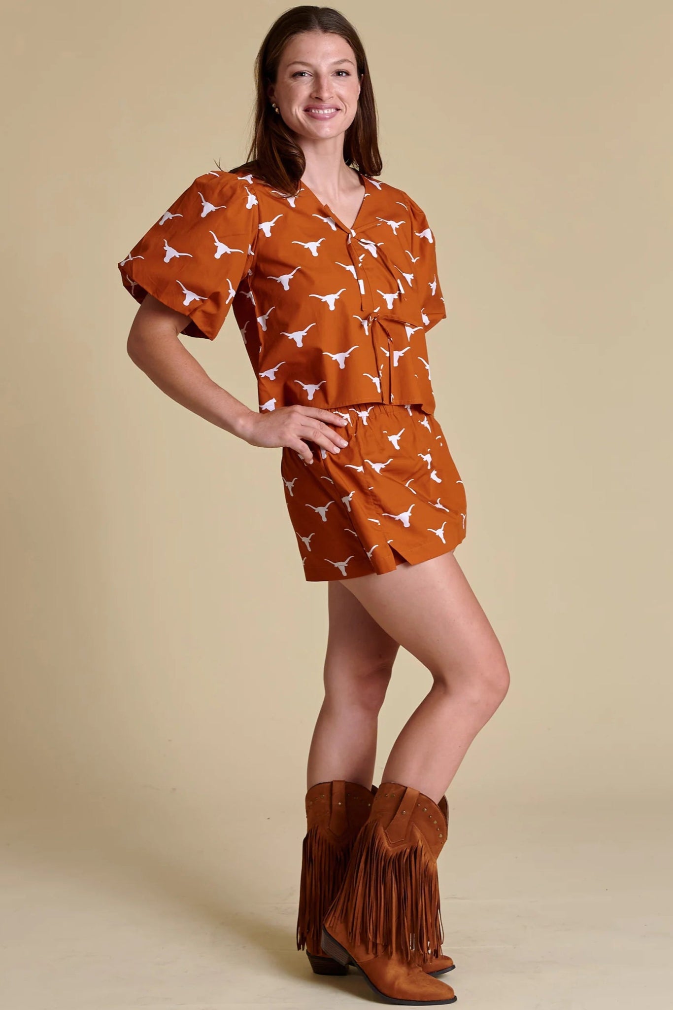 Texas Poplin Puff Sleeve Tie Top - Stewart Simmons - COLOR GAME