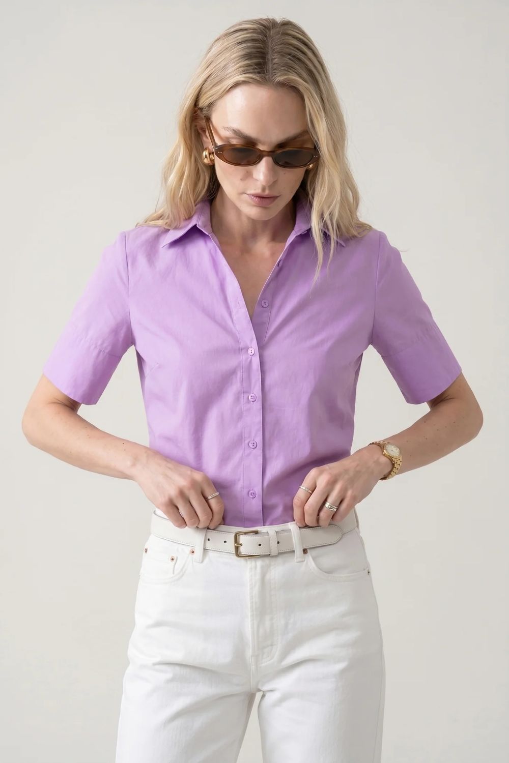 The Shirt by Rochelle Behrens The Short Sleeve Shirt Lilac Oxford / M