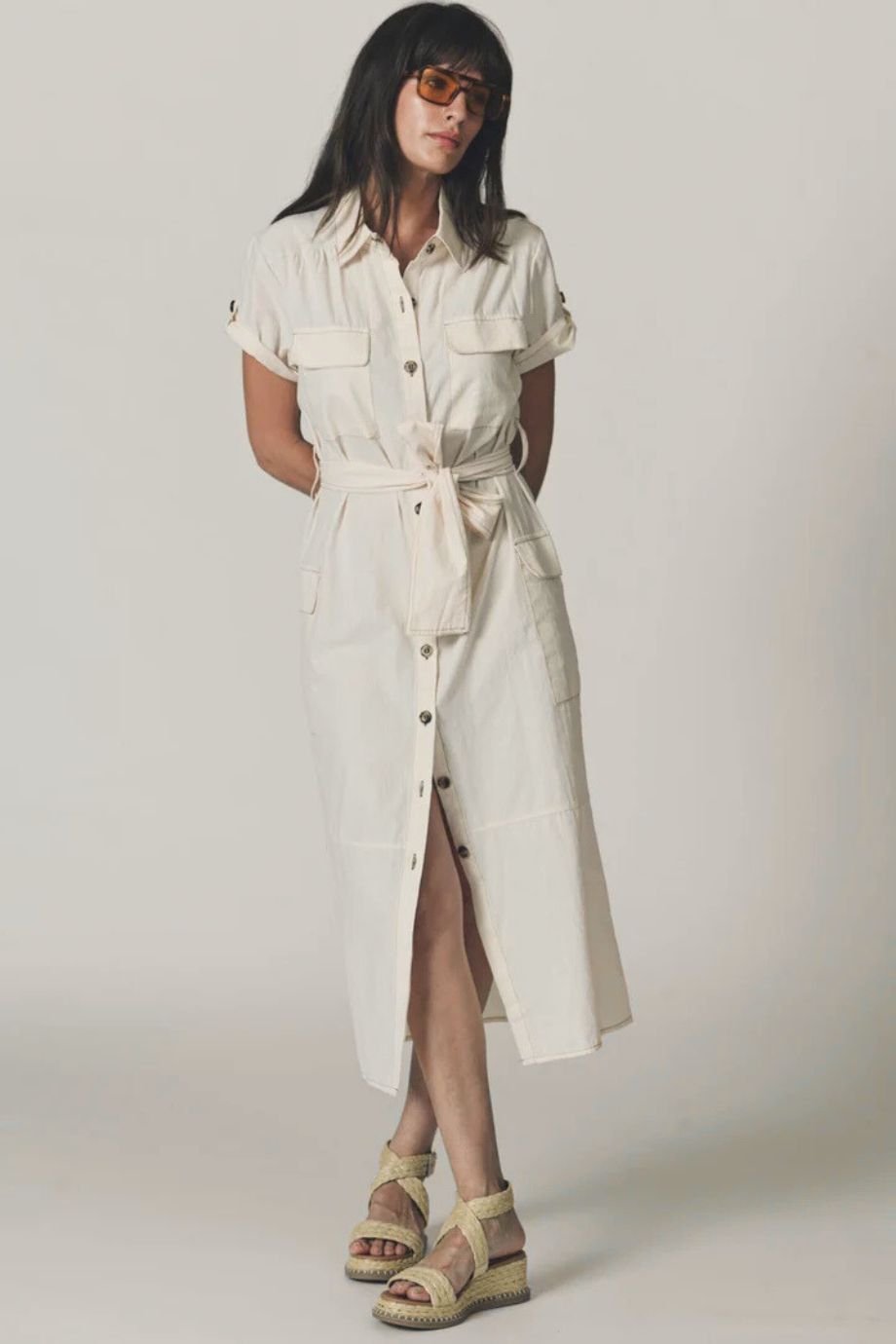 The Whitney Midi Dress Ecru - The Shirt by Rochelle Behrens - COLOR GAME