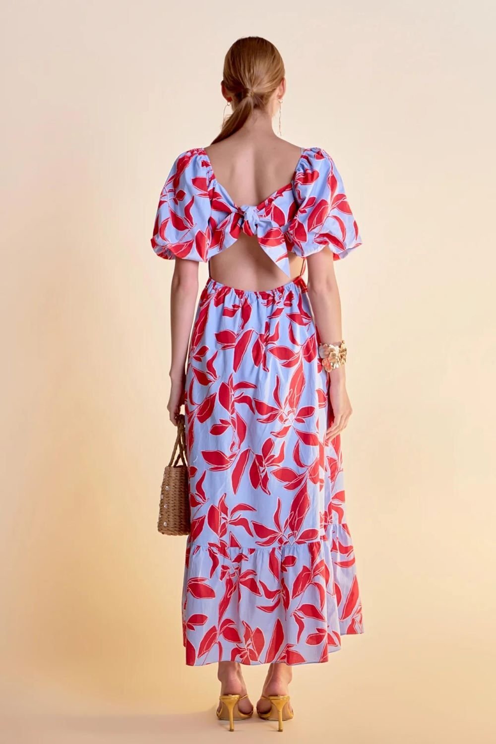 Tie - Back Maxi Dress Blue Multi - English Factory - COLOR GAME