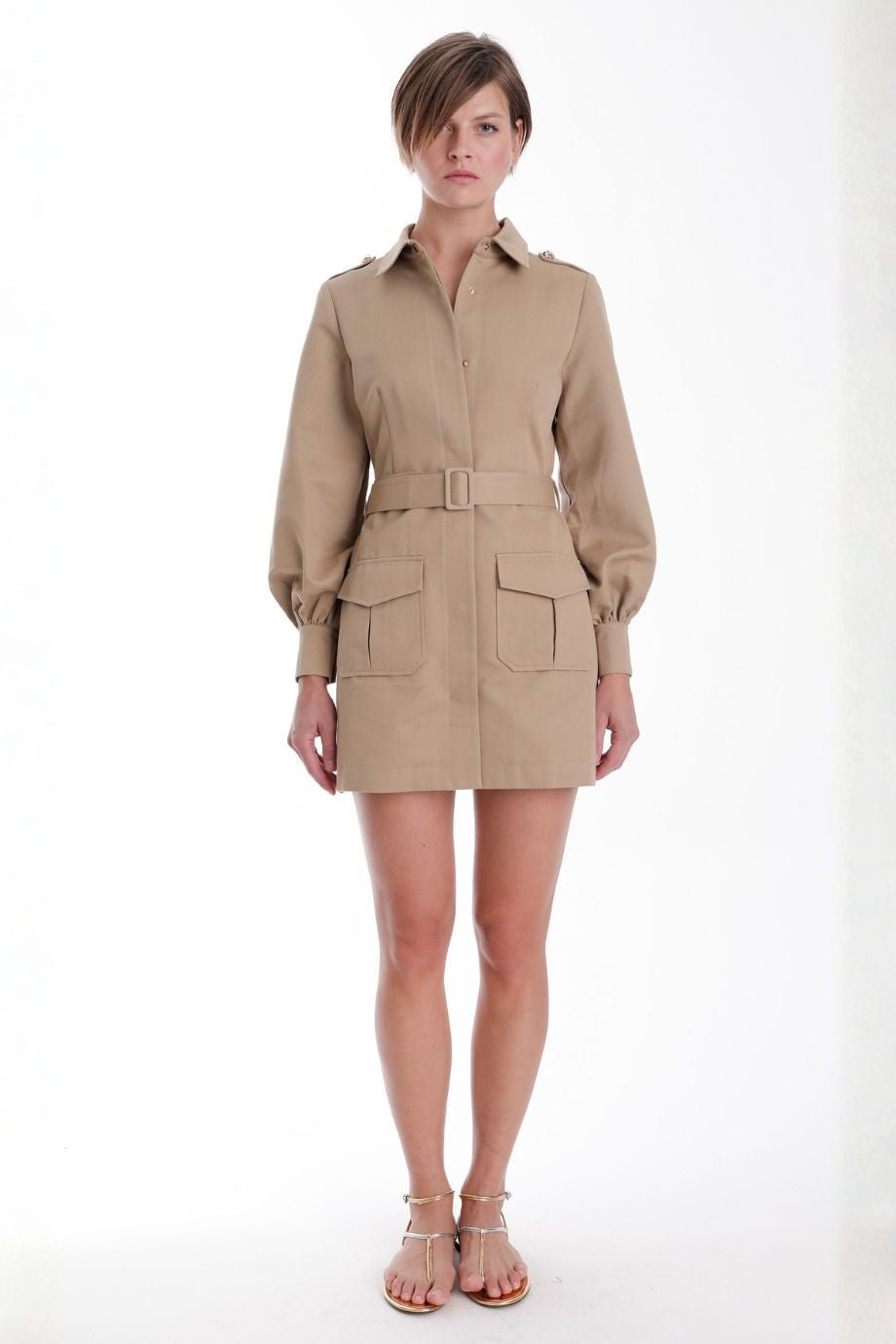 Tiffany Belted Mini Dress L / Khaki