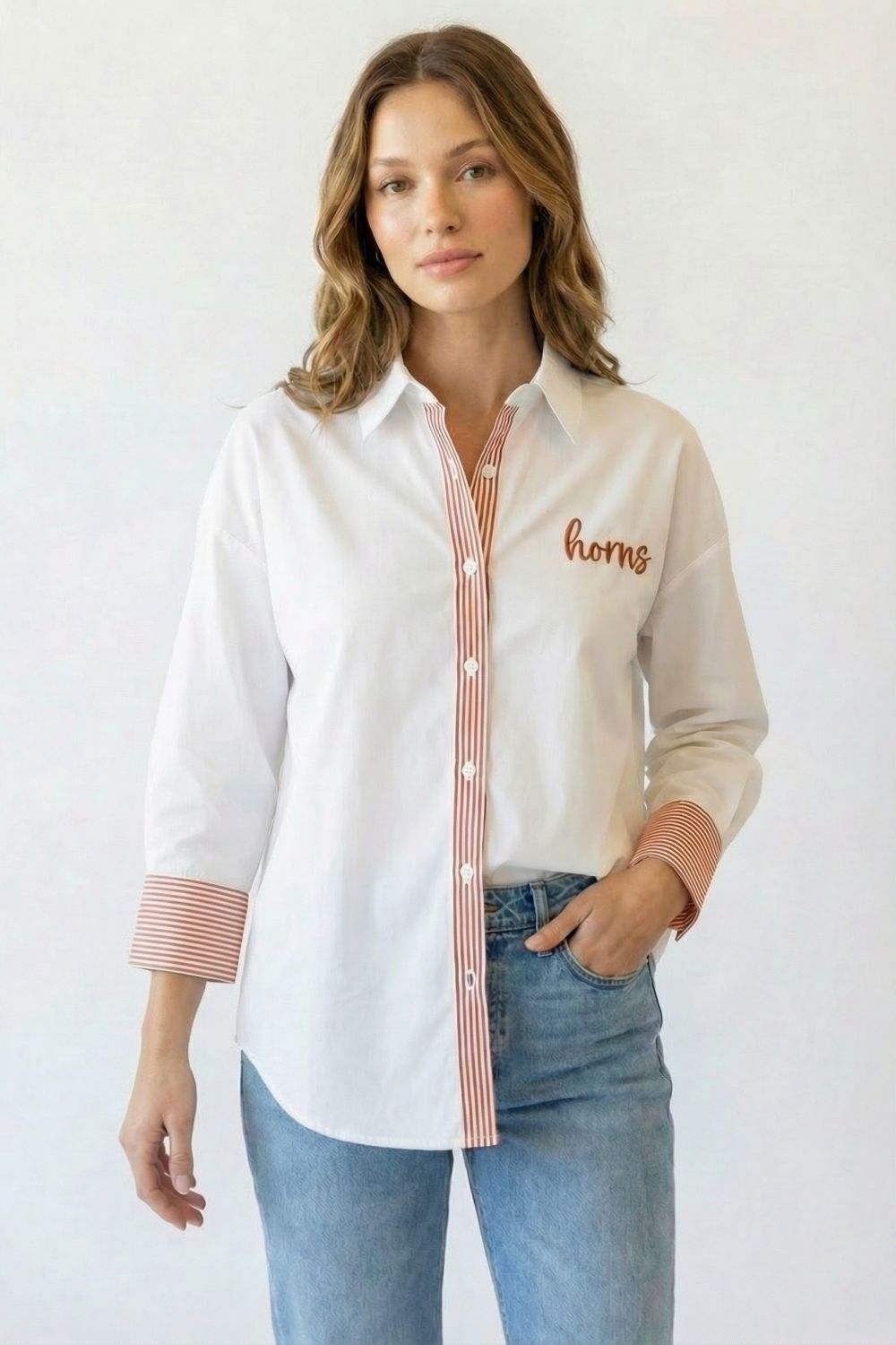 The Heritage Horns Stripe-Trim Poplin Blouse