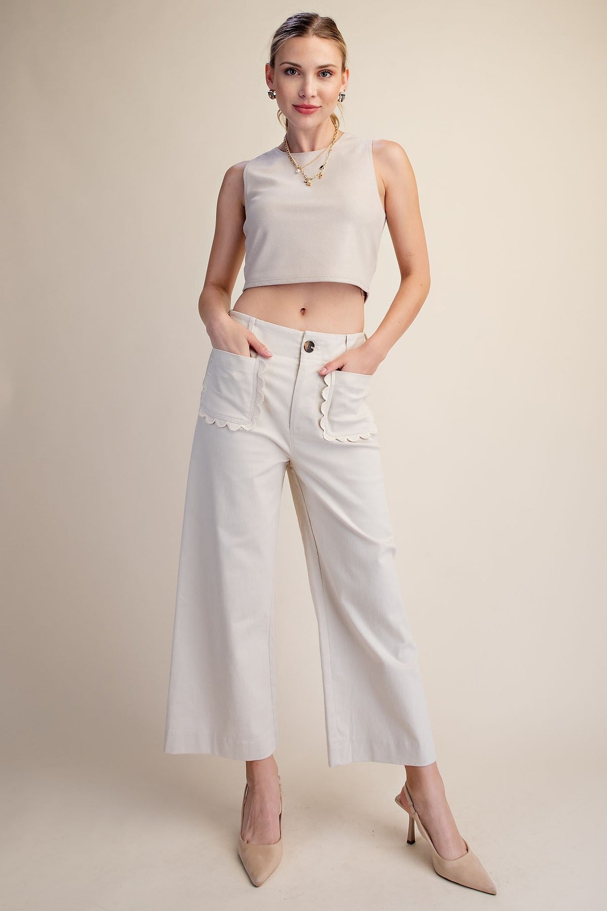 Whitney Scallop Pocket Wide Leg Pants - Color Game - COLOR GAME