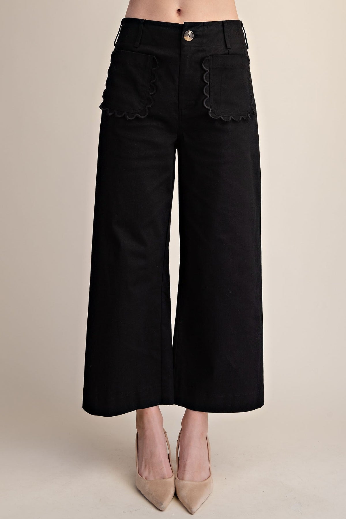 Whitney Scallop Pocket Wide Leg Pants Black - Color Game - COLOR GAME