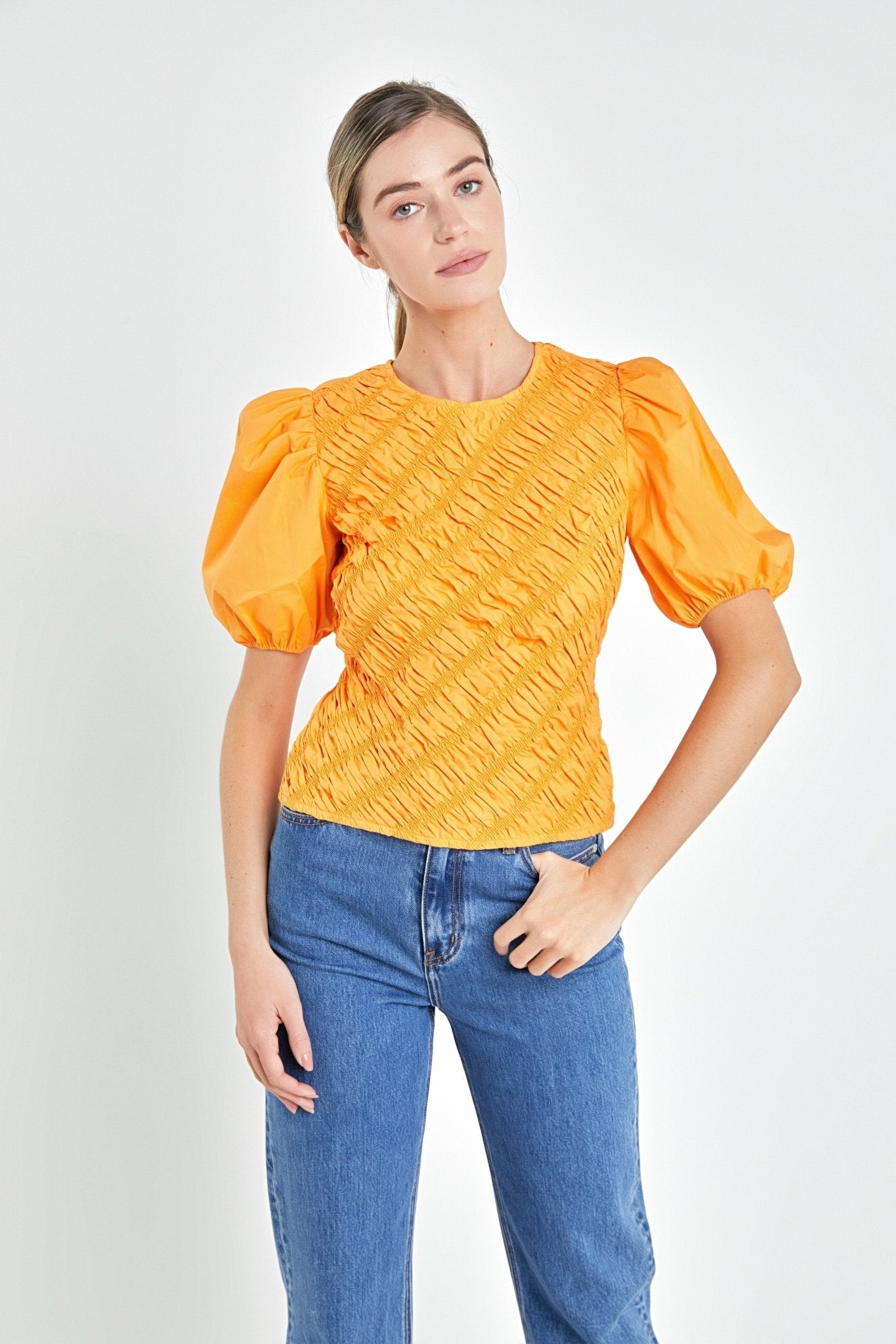 Asymmetrical Smocked Top Orange - English Factory - Color Game