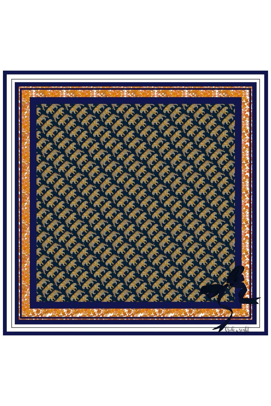 Blue + Orange Silk Print Tiger Scarf - Brooke Wright - Color Game