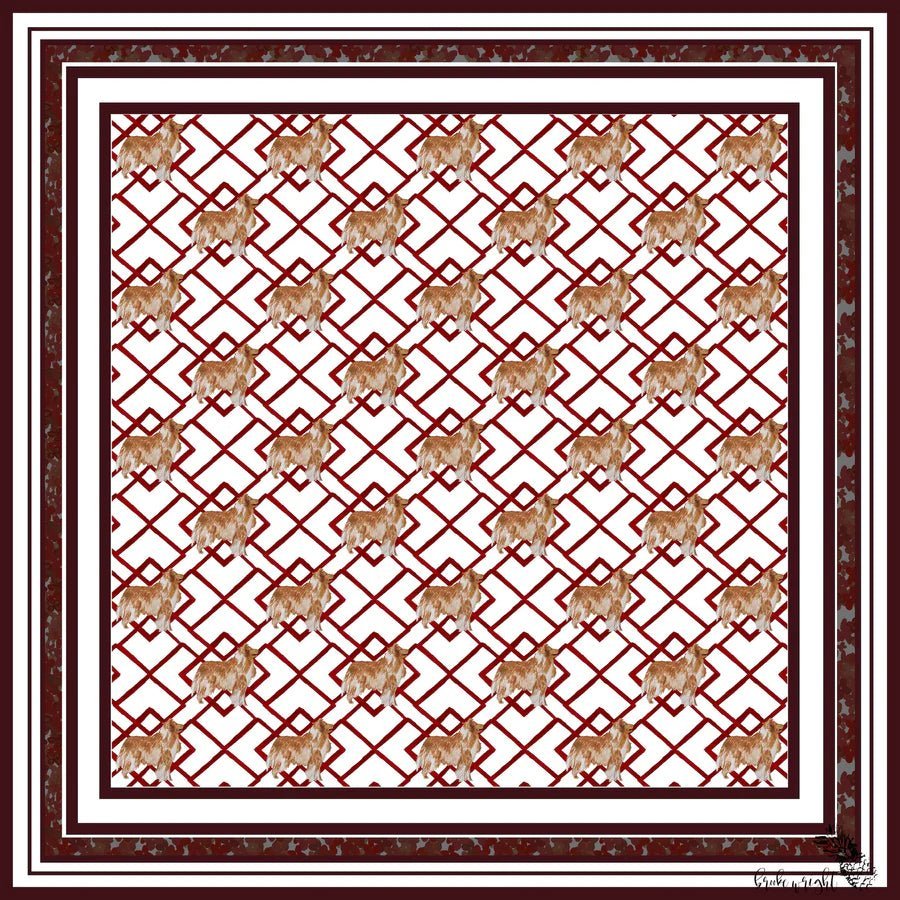 Maroon Silk Print Collies Scarf - Brooke Wright - Color Game