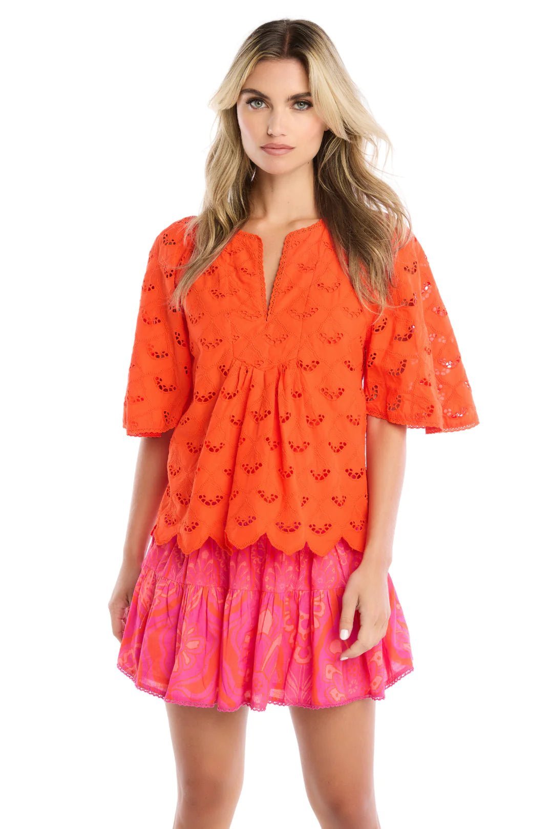 Red Freda Embroidered Top - Allison New York - Color Game