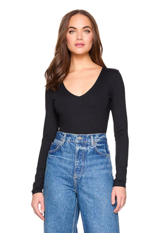 V-Neck Long Sleeve Top Black