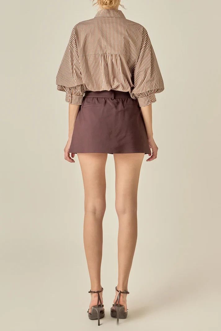 Alix Striped Balloon Sleeve Blouse Brown