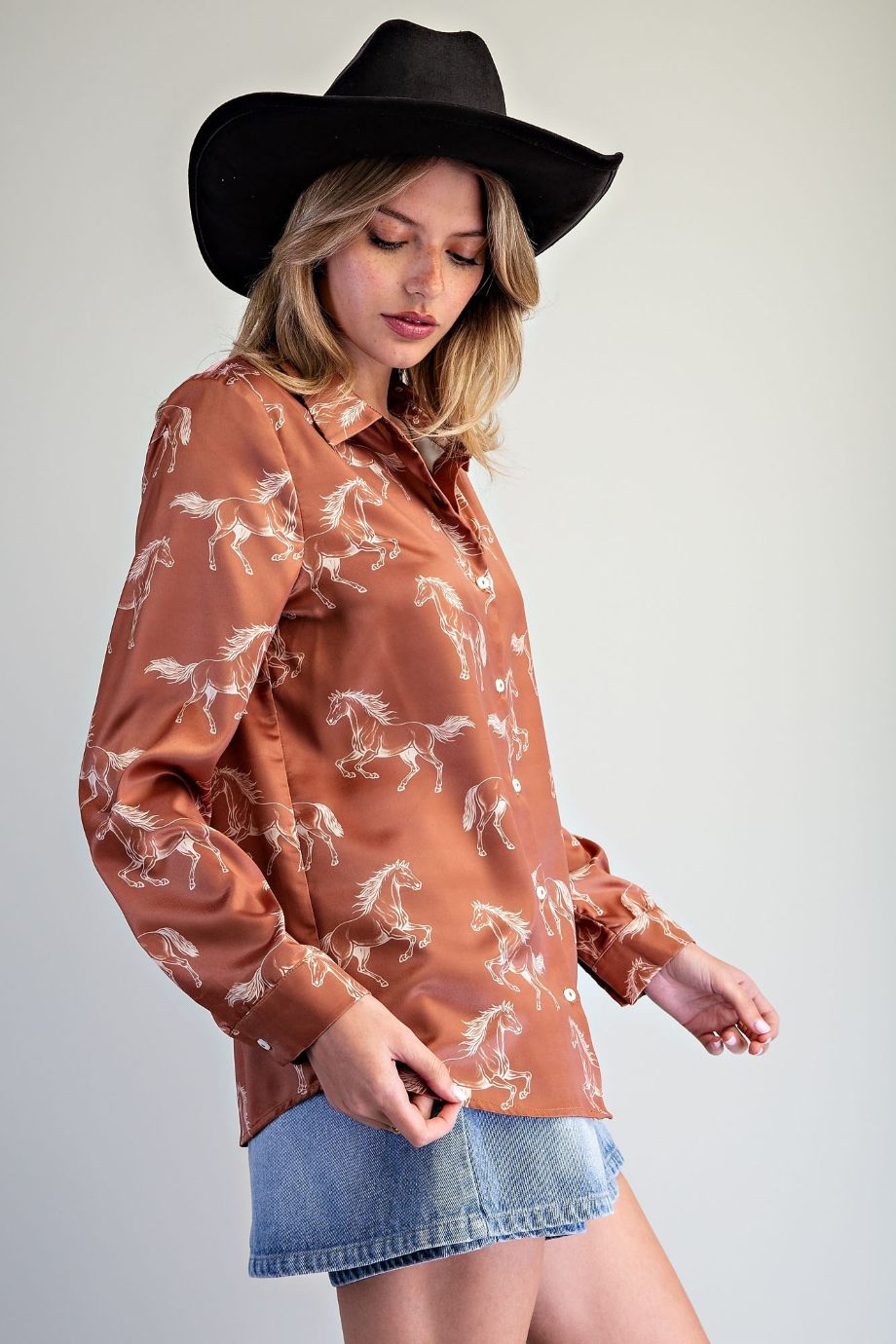 Bullard Button-Up Horse Print Blouse