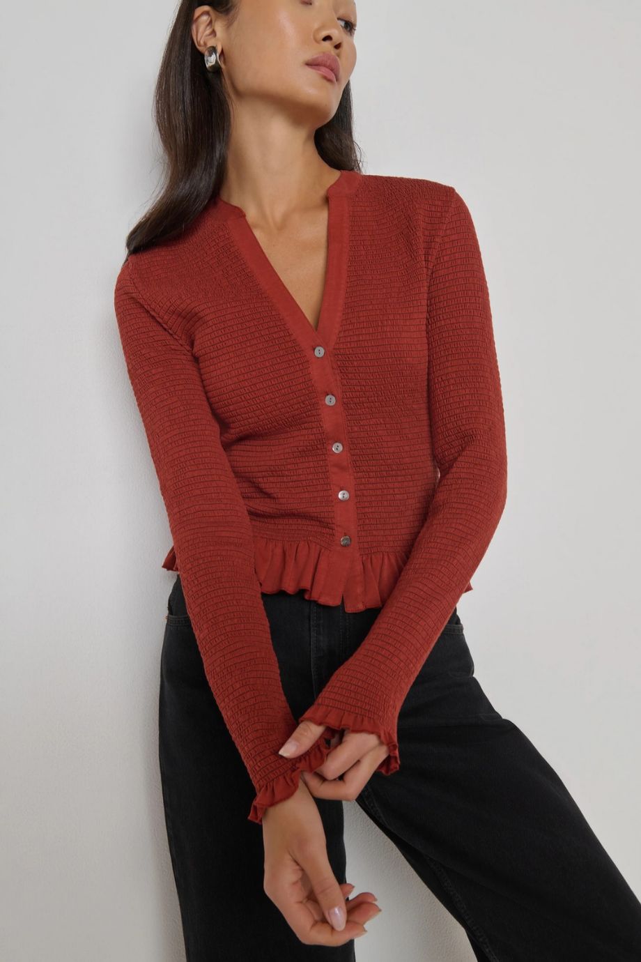 Candace Smocked Peplum Top Chestnut
