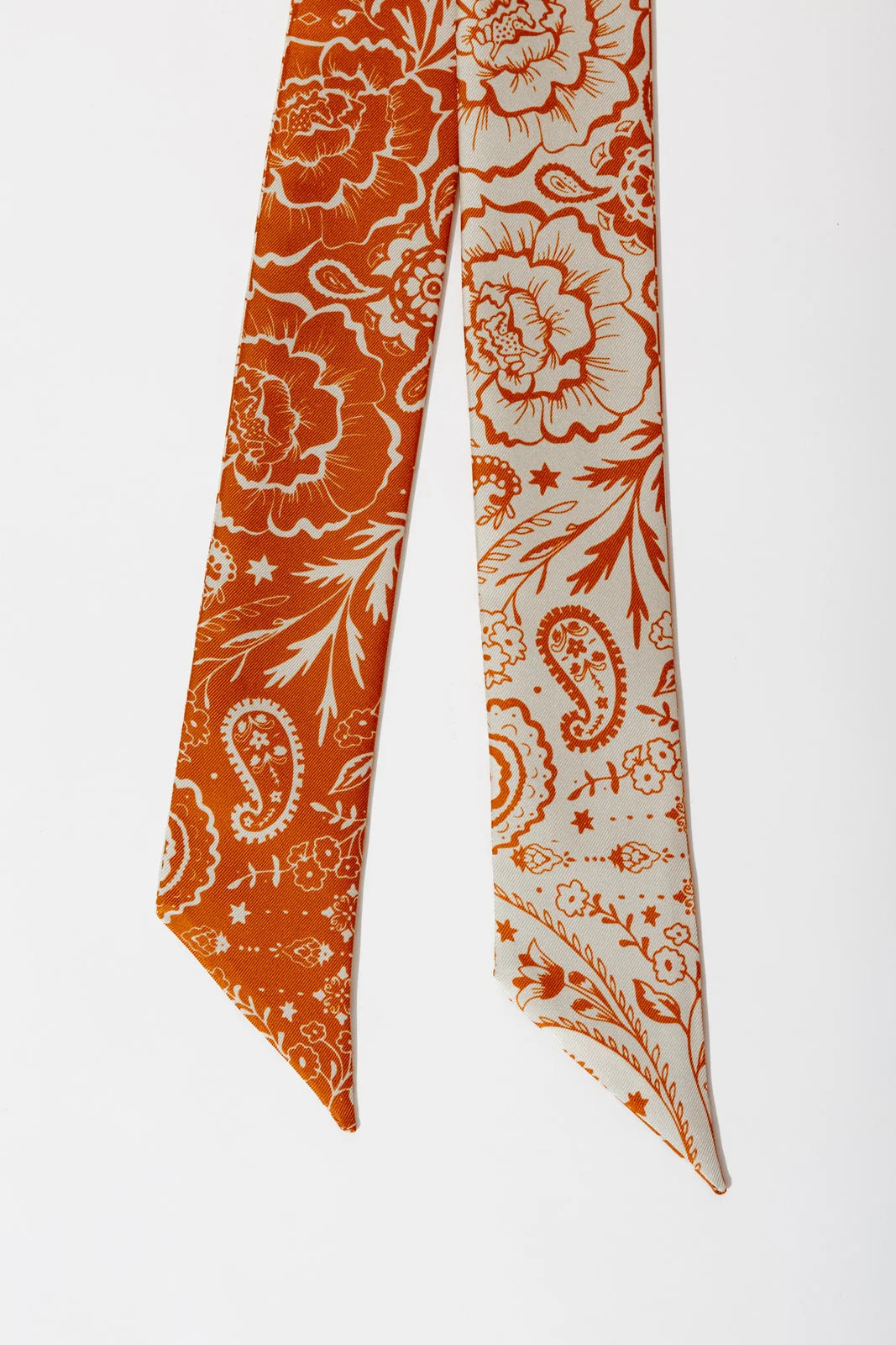 Cream + Orange Silk Paisley Print Lasso Scarf