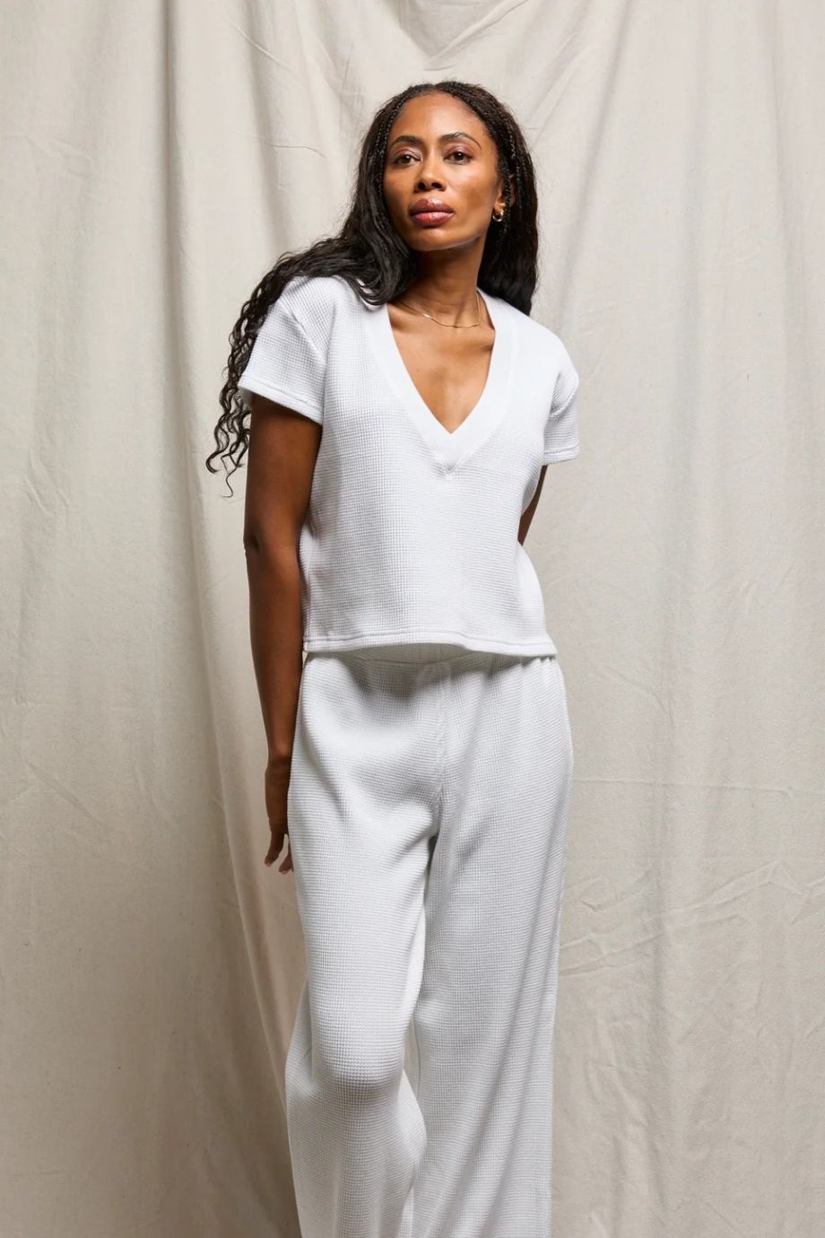 Jada Boxy Waffle V-Neck Tee