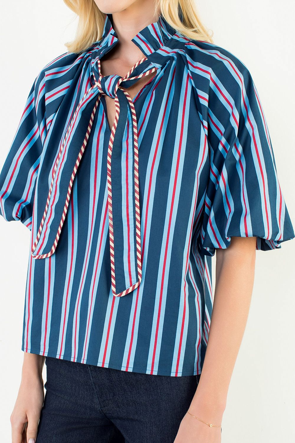 Kitt Striped Tie Neck Blouse