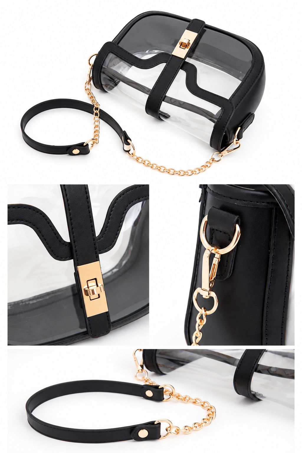 Marcelle Black + Clear Saddle Bag