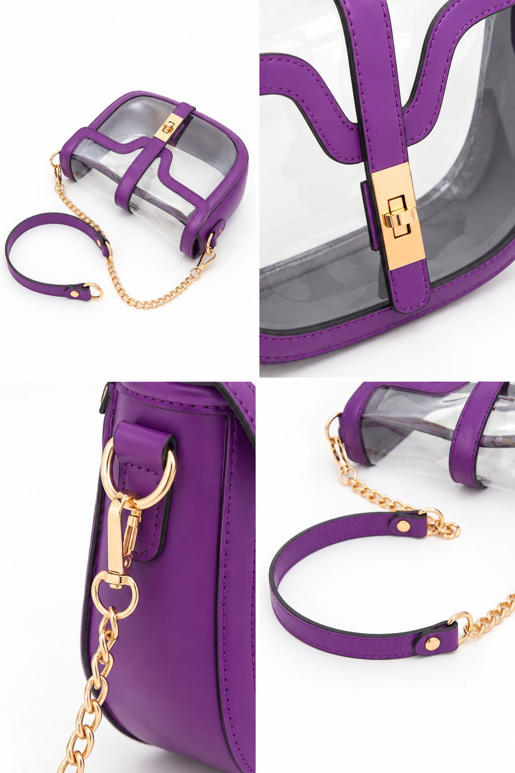 Marcelle Purple + Clear Saddle Bag
