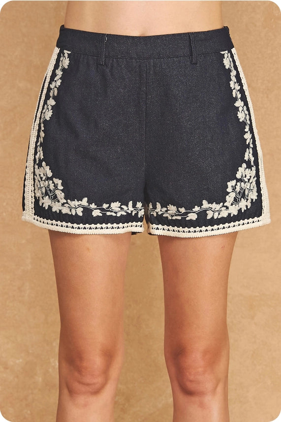 Marseille Embroidered Denim Shorts