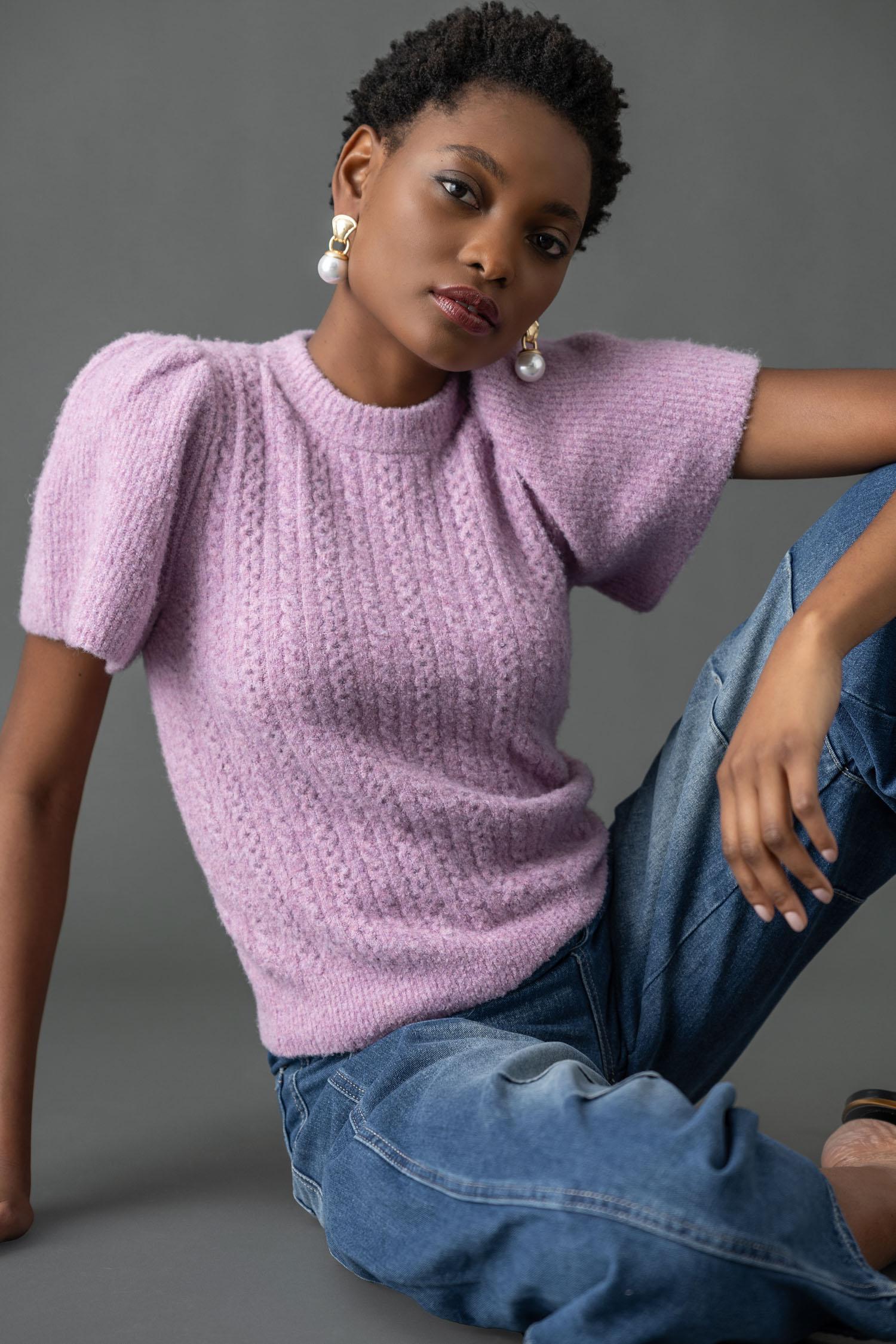 Crew Neck Flutter Sleeve Sweater Wisteria