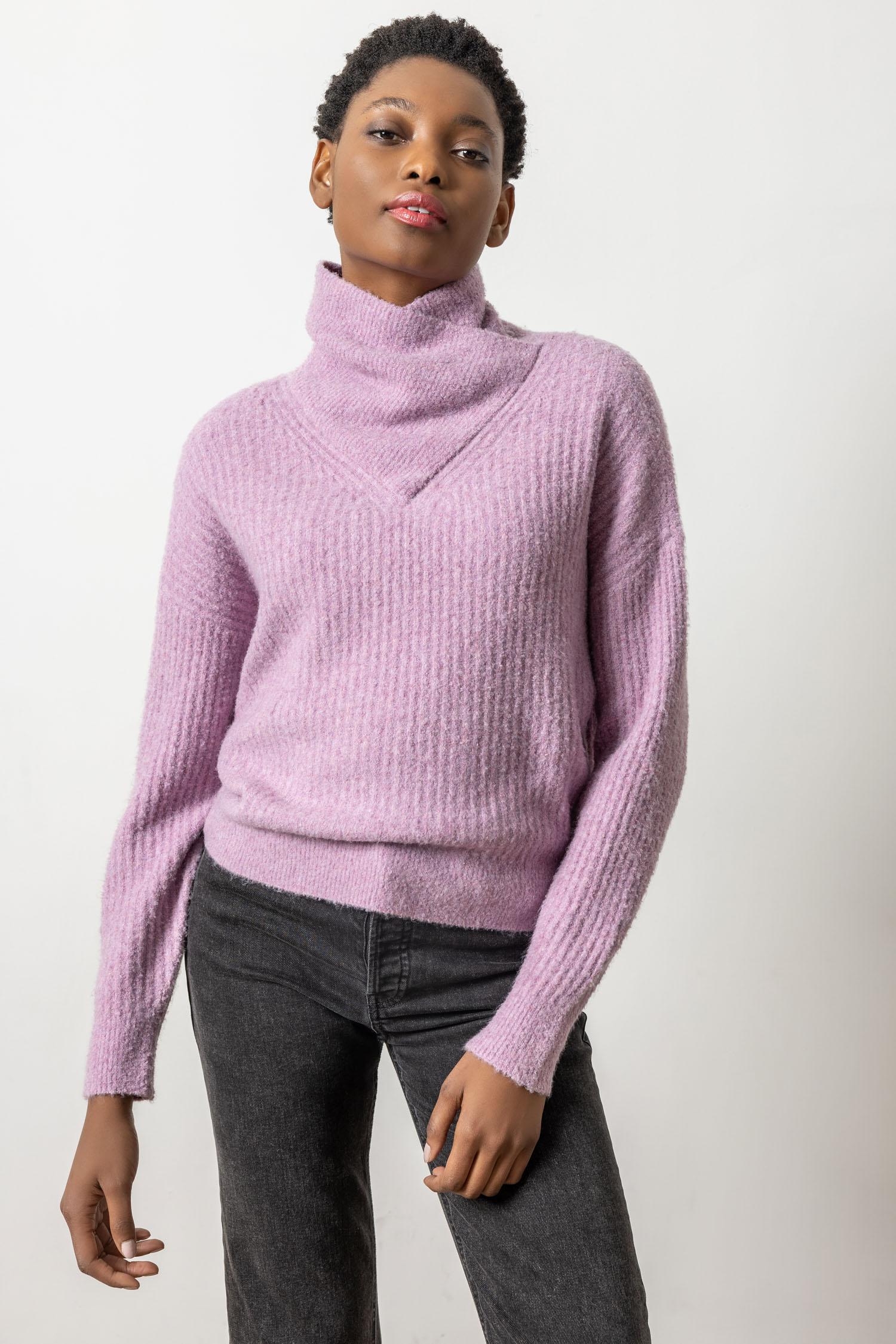 Ribbed Wrap Collar Sweater Wisteria