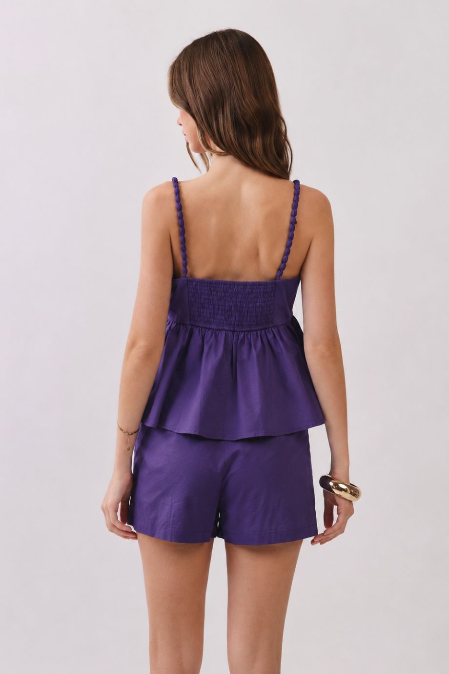 Paulina Beaded Strap Peplum Top Purple