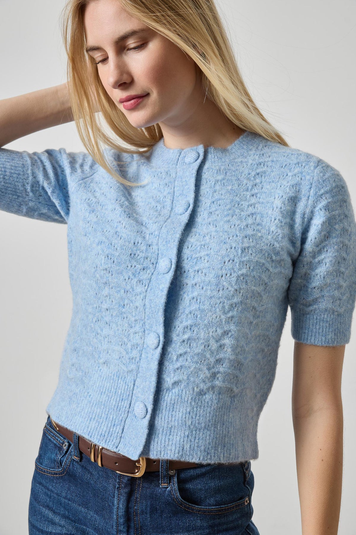 Short Sleeve Crewneck Cardigan Clearwater