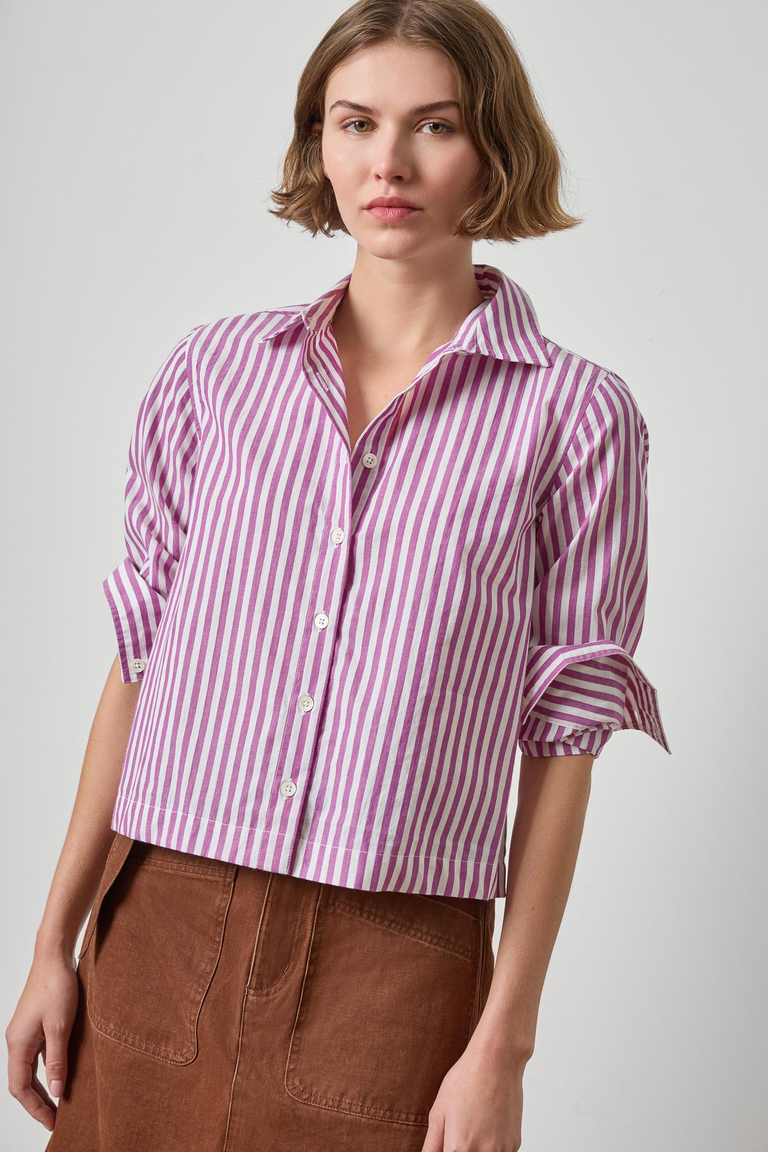 Striped Straight Fit Short Button Down