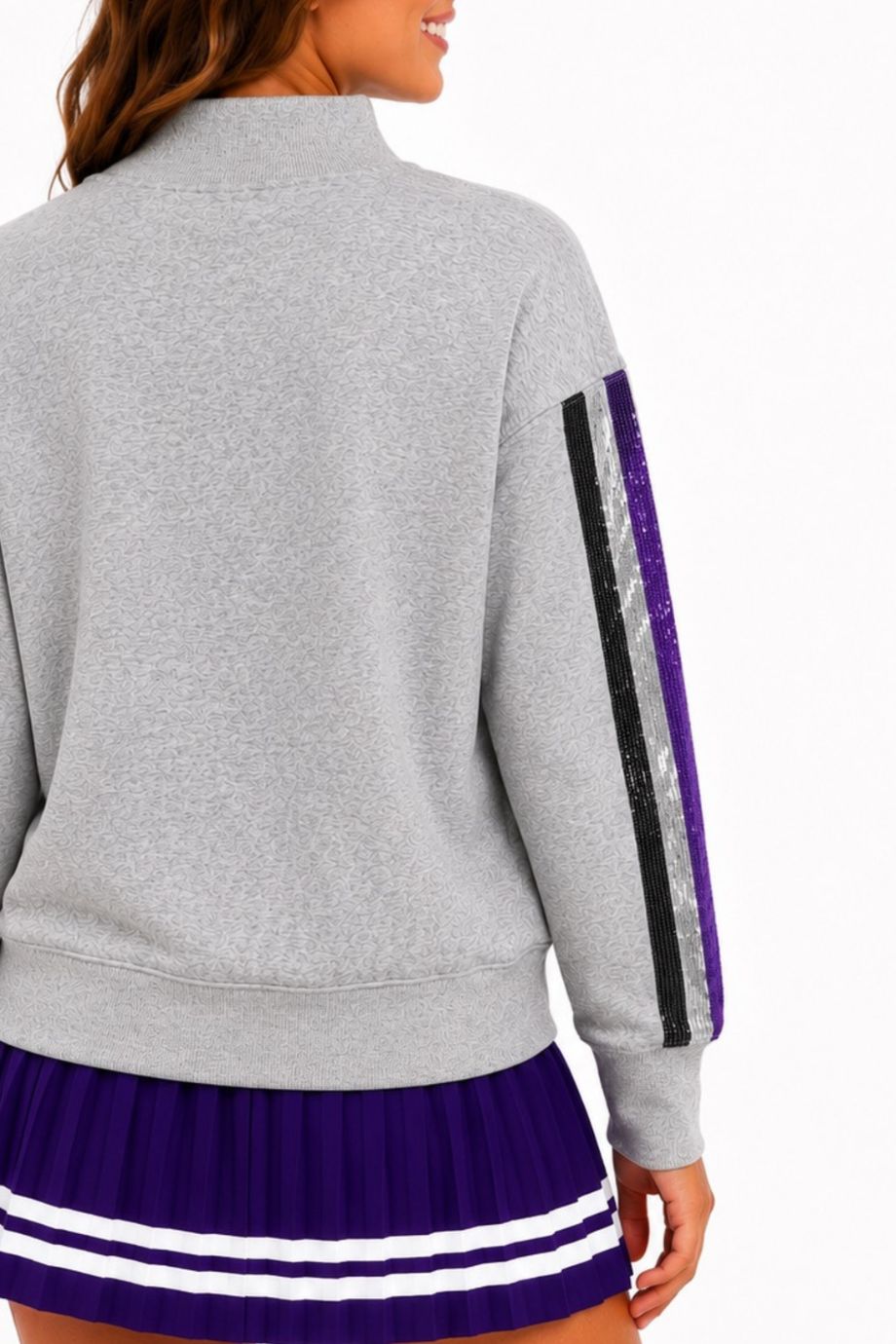 TCU Mock Neck Sequin Stripe Sweatshirt