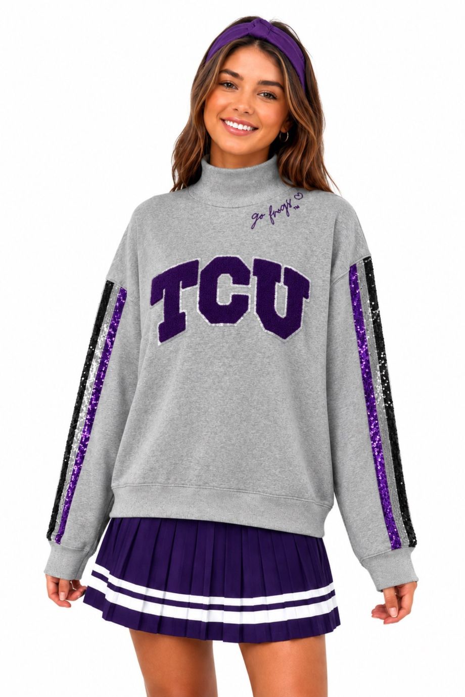TCU Mock Neck Sequin Stripe Sweatshirt