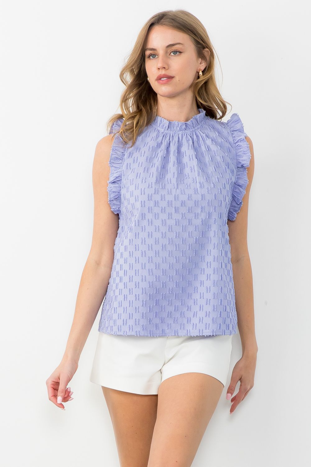 Abby Ruffle Sleeve Textured Top Lavender - THML - Color Game