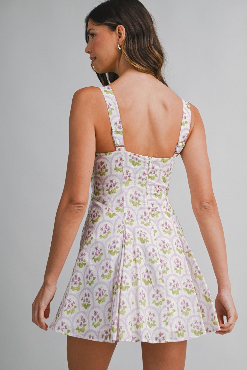 Adelaide Lavender Tile Print Mini Dress - Mable - COLOR GAME