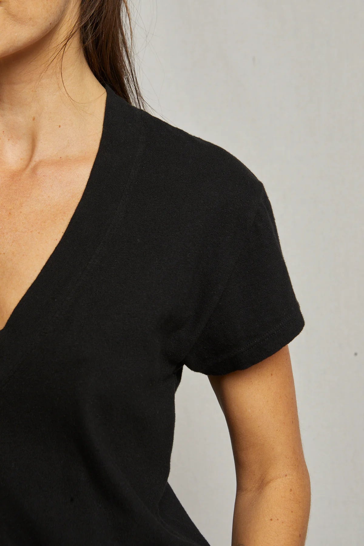 Alanis Recycled Cotton V-Neck Tee Black - perfectwhitetee - Color Game