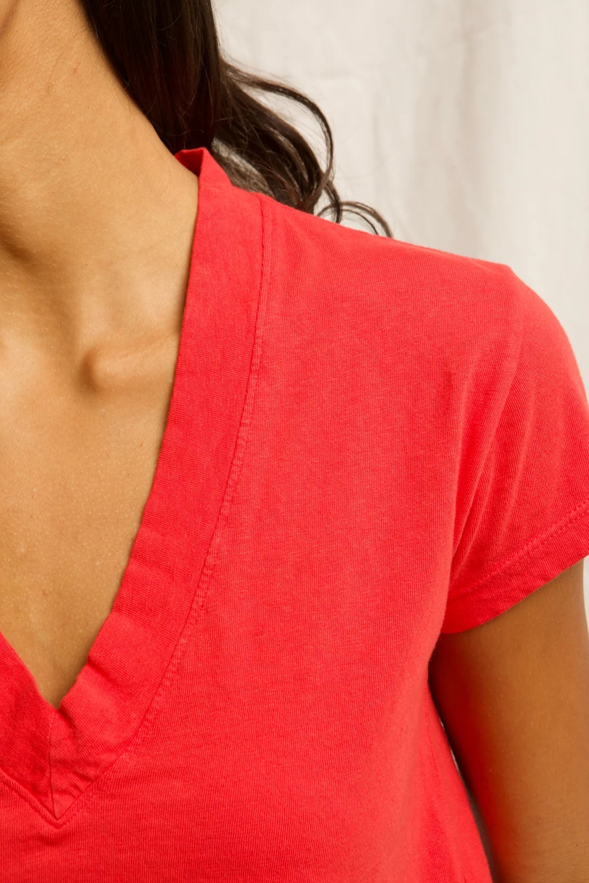 Alanis Recycled Cotton V - Neck Tee Poppy Red - perfectwhitetee - COLOR GAME