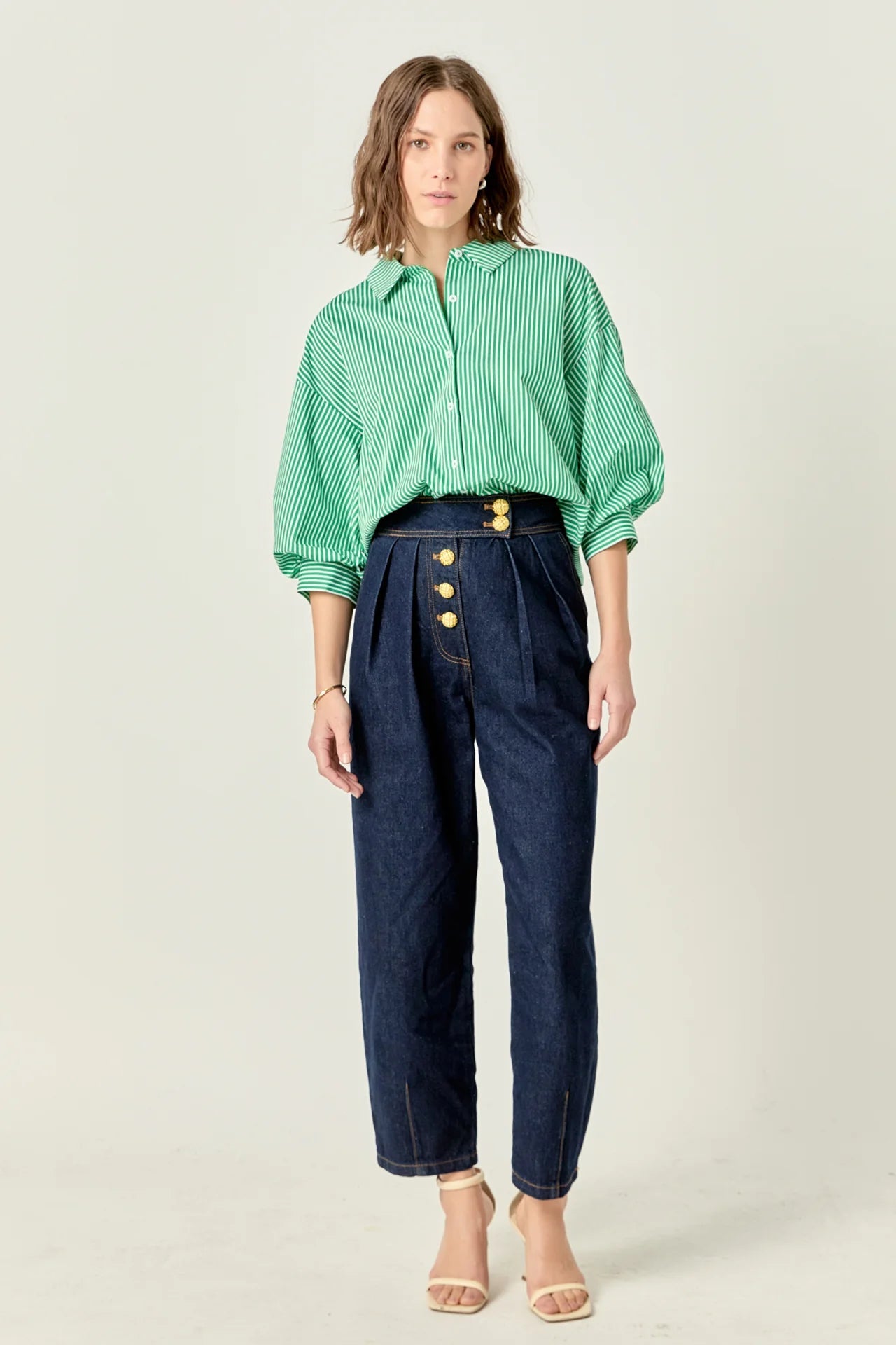 Alix Striped Balloon Sleeve Blouse Green - FINAL SALE - English Factory - COLOR GAME
