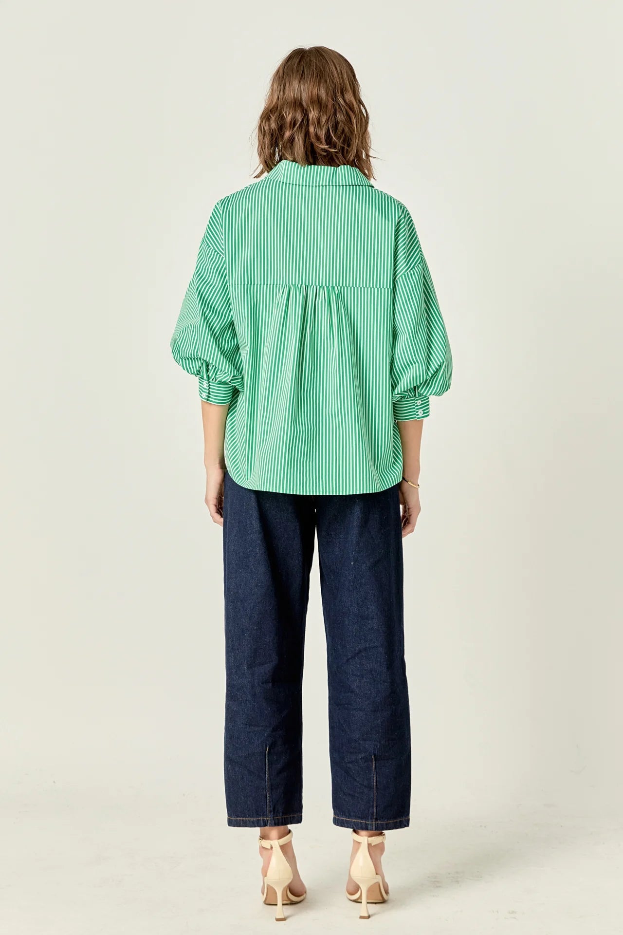 Alix Striped Balloon Sleeve Blouse Green - FINAL SALE - English Factory - COLOR GAME