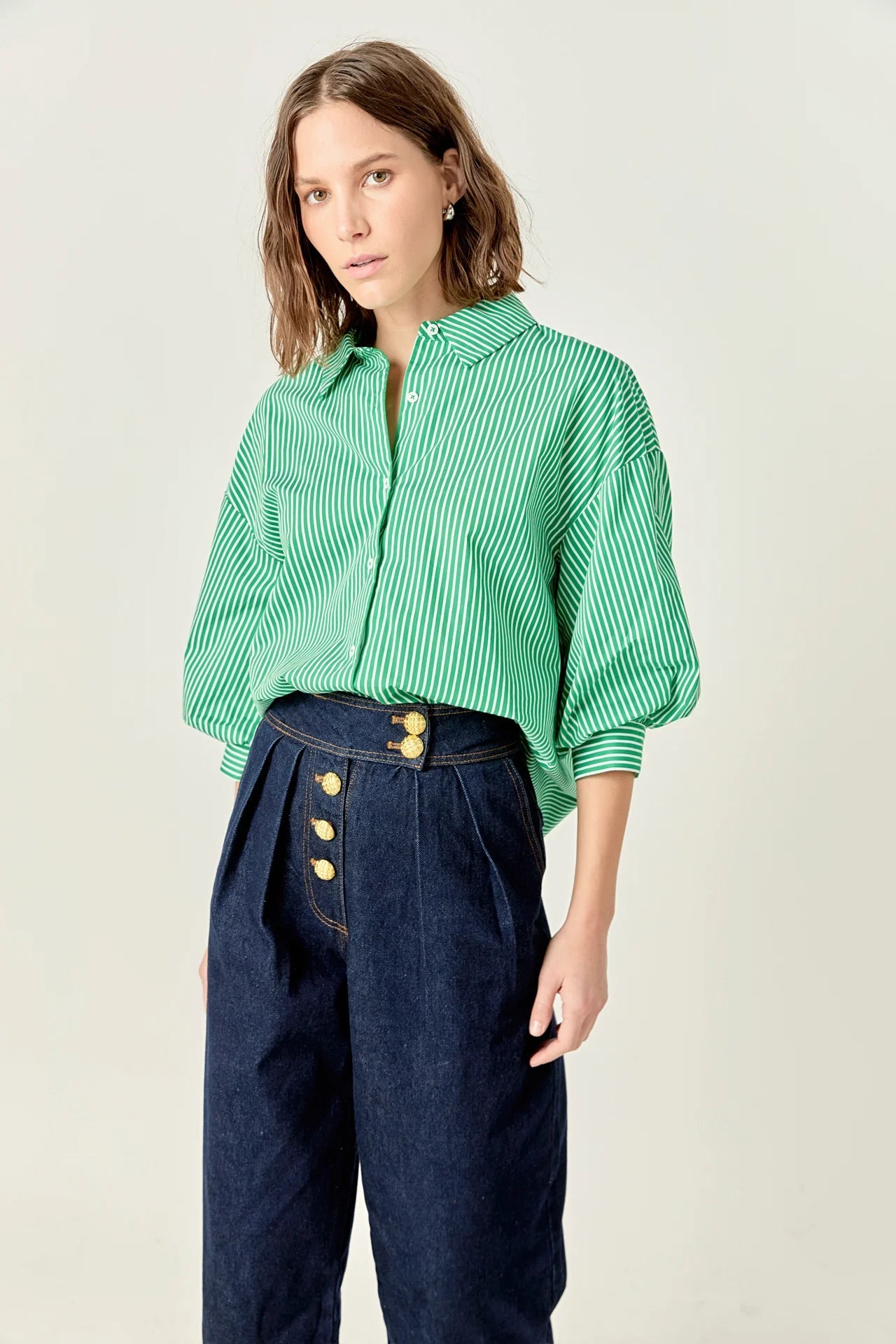 Alix Striped Balloon Sleeve Blouse Green - FINAL SALE - English Factory - COLOR GAME