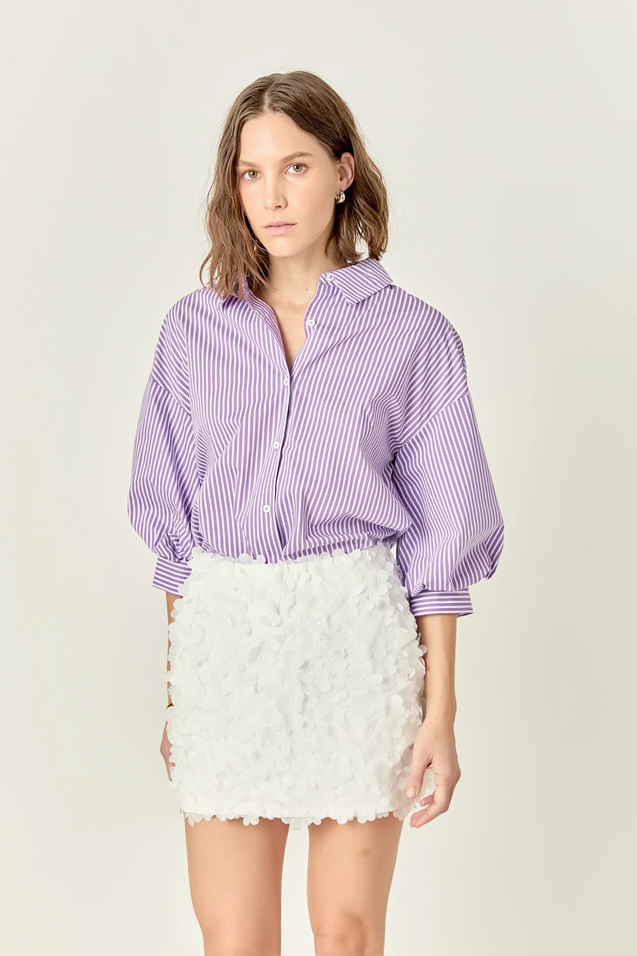 Alix Striped Balloon Sleeve Blouse Lavender - FINAL SALE - English Factory - COLOR GAME