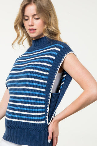 Alyson Blue Striped Sleeveless Sweater Vest - THML - COLOR GAME