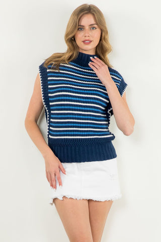 Alyson Blue Striped Sleeveless Sweater Vest - THML - COLOR GAME