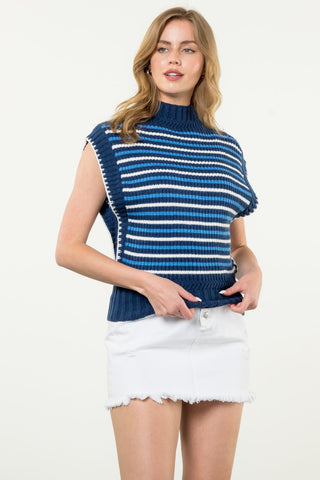 Alyson Blue Striped Sleeveless Sweater Vest - THML - COLOR GAME